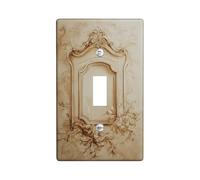 Ornate Frame Bathroom Single Light Switch Cover Plate, Classic Elegant Floral Swirls None Beige Plastic Standard Size Wall Switch Plates Accents for Living Room Bedroom Home Office Decor (Single)