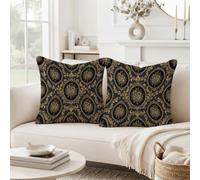 Ornate Gold Damask Floral Baroque Throw Pillow Covers 20x20 Set of 2 | Ornate Medallion Motifs, Throw Pillow Cases, Traditional Floral Patterns, Luxury Living Room Accents