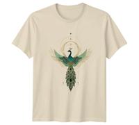 Ornate Gold Peacock Celestial Bird Design Sacred Geometry Womens T-Shirt Art Deco Aesthetic Animal Wildlife Birthday Gift for Her 3XL