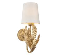 Ornate Gold Wall Light Fitting & Ivory Cotton Shade Decorative Leaf Design