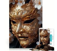 Ornate Golden Mask with White Flowers 1000 Pieces Jigsaw Puzzles for Adults Smart Toy Home Activity Accurate Cut Wall Art Decor (38x26cm)