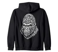 Ornate Gorilla Head Tribal Silhouette Design Zip Hoodie