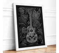 Ornate Guitar and Blooms Eclectic Framed Wall Art Print A4 (29.7×21cm) White, Wall Decor for Living Room, Bedroom, Office & Home, Ready to Hang, Art Gift