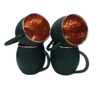 Ornate International 16 Oz Green Color Matte Moscow Mule Copper Cups and Barrel Mugs, Moscow Mule Mug with Rose Gold Copper Rims, Set of 4 (Green Mate)