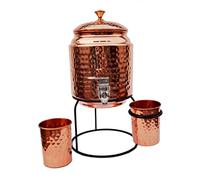 Ornate International Copper water dispenser 3000ml, 2pcs glass 300 ml with stand, 36 cms height, 18 cms Depth 1500 gms 0.79 Gallon For Water Storage