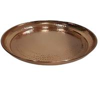ORNATE INTERNATIONAL Large Contemporary Hammered Edge Pure Copper Circular Serving Party Tray- 10 Inch Round Charger Platter Serving Dish Set of 2
