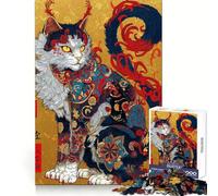 Ornate Japanese Cat Illustration 1000 Piece Jigsaw Puzzles for Teenagers Jigsaw Logic Ability Toy Soft Relax Accurate Cut Cherished Gift (38x26cm)