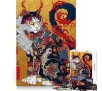Ornate Japanese Cat Illustration 1000 Pieces Jigsaw Puzzles for Adults Smart Toy Home Activity Accurate Cut Wall Art Decor (50x75cm)