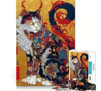 Ornate Japanese Cat Illustration 1000 Pieces Jigsaw Puzzles for Adults Smart Toy Home Activity Accurate Cut Wall Art Decor (50x75cm)