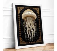 Ornate Jellyfish Study Vintage Framed Wall Art Print A3 (42×29.7cm) White, Wall Decor for Living Room, Bedroom, Office & Home, Ready to Hang, Art Gift