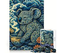 Ornate Koala with Tea Cup 1000 Pieces Jigsaws Adults Puzzles Gifts Think Game Leisure Fun Quality Edge Lovely Present (38x26cm)