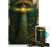 Ornate Lighthouse Stained Glass Illustration Hard Jigsaw Puzzle for Adults 1000 Pieces Solid Logic Toy Simple Fun Precision Cut (38x26cm)