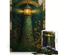 Ornate Lighthouse Stained Glass Illustration Jigsaw Puzzles 1000 Pieces for Teenagers Recall Boost Serene Time Smooth Cut Elegant Gift (38x52cm)
