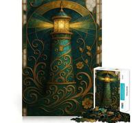 Ornate Lighthouse Stained Glass Illustration Jigsaw Puzzles 1000 Pieces for Teenagers Recall Boost Serene Time Smooth Cut Elegant Gift (38x52cm)