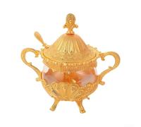 Ornate Metal Sugar Bowl With Lid And Spoon Silver Glass Container For Tea Coffee Sweetener Storage 15.5cm(Gold)
