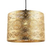 Ornate Moroccan Designed Polished Gold Metal Pendant Lighting Shade with Circular Floral Laser Cut Decor | 30cm x 20cm by Happy Homewares