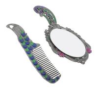 Ornate Peacock Hand Mirror and Comb Set in Zinc Alloy | Vintage European Retro Styling, Decorative Vanity Piece, Compact for Apartments and Small Bedrooms