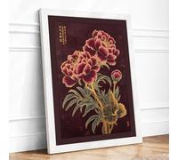 Ornate Peonies with Script Botanical Framed Wall Art Print A1 (84.1×59.4cm) White, Wall Decor for Living Room, Bedroom, Office & Home, Ready to Hang, Art Gift
