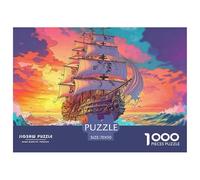 Ornate Pirate Ship Jigsaw Puzzles Puzzles for Adults Kids. 1000 Pieces Sunset Waves Impossible Challenge Toy Educational Games Home Decoration for Educational Games Gifts 70x50cm/1000pcs