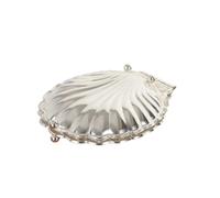 Ornate Scallop Edge Serving Tray with Hinged Cover Textured Metal for Treats Living Room Table Decor Sideboard Entryway Organizer Home Styling Polished Zinc Alloy, Large Silver, 35 × 31 × 9.5 Cm