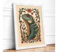 Ornate Serpent Vintage Framed Wall Art Print A2 (59.4×42cm) White, Wall Decor for Living Room, Bedroom, Office & Home, Ready to Hang, Art Gift