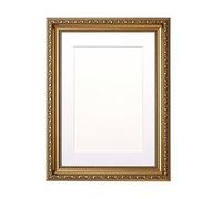 Ornate Shabby Chic Picture/Photo/Poster frame - With an MDF backing board - Gold Frame with White Mount- 14"x11" for A4 picture