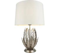 Ornate Silver Table Lamp Light Ivory Cotton Fabric Shade Decorative Leaf Design