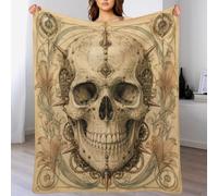 Ornate Skull with Clockwork Throw Blanket Floral Art Flannel Sofa Bed Cover