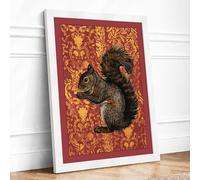 Ornate Squirrel Study Vintage Framed Wall Art Print A1 (84.1×59.4cm) White, Wall Decor for Living Room, Bedroom, Office & Home, Ready to Hang, Art Gift