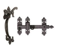 Ornate Suffolk Thumb Latch Door Handle Set for Outdoor Gates Black Antique