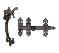 Ornate Suffolk Thumb Latch Door Handle Set for Outdoor Gates Black Antique Loops Black One Size