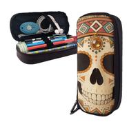 Ornate Sugar Skull Leather Pencil Case, Multi-Purpose Pen Storage Pouch