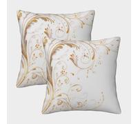 Ornate Swirls-Gold Floral Design Pillow Covers 2 Pack Cozy Pillowcases Art Cushion Case Zippered Decor for Couch Livingroom 50x50cm