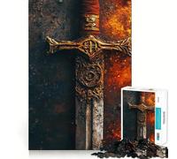 Ornate Sword on Fire 1000 Piece Jigsaw Puzzles for Teenagers Jigsaw Boost Recall Soothing Play Tight Edge Premium Gift (38x52cm)