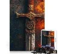 Ornate Sword on Fire Jigsaw Puzzle for Teenagers 1000 Pieces Smart Game Family Time Pattern Assembly Santa Wish Pick (38x26cm)