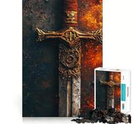 Ornate Sword on Fire Jigsaw Puzzle for Teenagers 1000 Pieces Smart Game Family Time Pattern Assembly Santa Wish Pick (38x26cm)