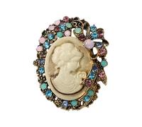Ornate Vintage Styles Brooch Featuring Intricate Maiden Cameo Artwork In Shimmering Gold Finish Evening Event Brooch Elegant Lady Maiden Pin Set