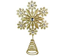 Ornativity Glitter Snowflake Tree Topper - Gold Sparkling Gem Jewel Snowflakes Christmas Tree Toppers Xmas Holiday Trees Top Decoration 12"