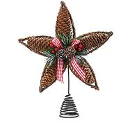 Ornativity Rattan Star Tree Topper - Christmas Rustic Acorn Pine Cone Tree Topper with Holly and Berry Decor Holiday Xmas Trees Top Decorations 11.5"