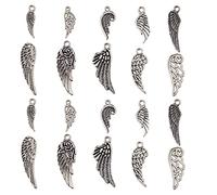 Ornazy 10 Styles Tibetan Wing Charms, 100pcs, Silver, Angel Wing, Vintage, Religious, Jewellery Making