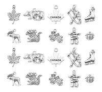 Ornazy 100 pcs 10 Styles Antique Silver Canada Theme Charms Bear Deer Squirrel Maple Leaf Charms Skates Hockey Player Travel Charms for Jewellery Making Bulk