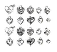 Ornazy 100 pcs 10 Styles Antique Silver Heart Charm Pendants Tibetan Style Love Heart Charms for Making Choker Necklace Bracelet Earrings Jewelry