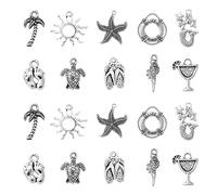 Ornazy 100 pcs 10 Styles Antique Silver Sea Animals Charms Tibetan Ocean Theme Charms Vintage Conch Mermaid Starfish Turtle Charms for Jewellery Making