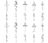 Ornazy 100 pcs 10 Styles Antique Silver Swords Knife Bookmark Charms Pendants Vintage Weapon Charms for DIY Necklace Bracelet Jewellery Making