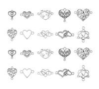 Ornazy 100 pcs 10 Styles Assorted Connector Charms Antique Silver Heart Charms Double Loops Love Heart Linking Connectors Charm for Jewellery Making