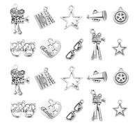 Ornazy 100 pcs 10 Styles Comedy and Tragedy Film Movie Charms Antique Silver Heart Star Gear Drama Mask Charms for Jewellery Making Bulk