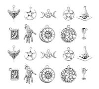 Ornazy 100 pcs 10 Styles Craft Supplies Antique Silver Sun Moon Star Charms Tarot Goblet Witch Hat Charms Vintage Witchcraft Charms for Jewellery Making