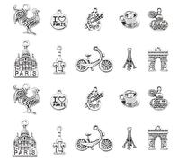Ornazy 100 pcs 10 Styles France Paris Travel Theme Charms Antique Silver Perfume Eiffel Tower Bicycle Coffee Cup Charms for Jewellery Making Crafts