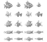 Ornazy 100 pcs 10 Styles Ocean Fish Charms Antique Silver Animal Sea Creatures Charms Pendants for DIY Bracelet Necklace Keychain Jewellery Making