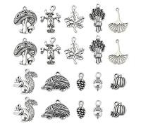 Ornazy 100 pcs 10 Styles Tibetan Autumn Charms Antique Silver Squirrel Maple Leaf Mushroom Charms for Jewellery Making Bulk